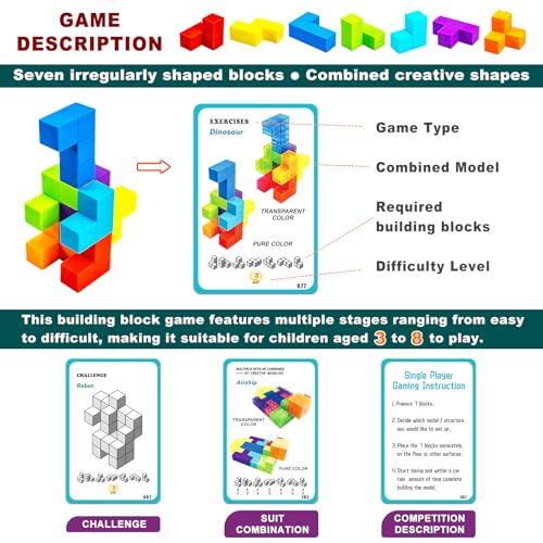 Magnetic Building Blocks Magic Magnetic 3D Puzzle Cubes, Set of 7 Multi Shapes Magnetic Blocks with 54 Guide Cards - style: style2
