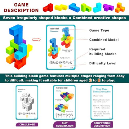 Magnetic Building Blocks Magic Magnetic 3D Puzzle Cubes, Set of 7 Multi Shapes Magnetic Blocks with 54 Guide Cards - style: style2