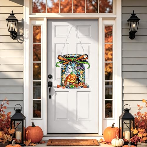 NAIMOER Halloween Diamond Art Hanging Kits for Adults, Ghost 5D Special Shaped Rhinestone, DIY Acrylic Diamond Art Painting Window Pendants Home Garden Wall Hanging Ornament Kits, Double Sided - color: Halloween Ghost Bottle