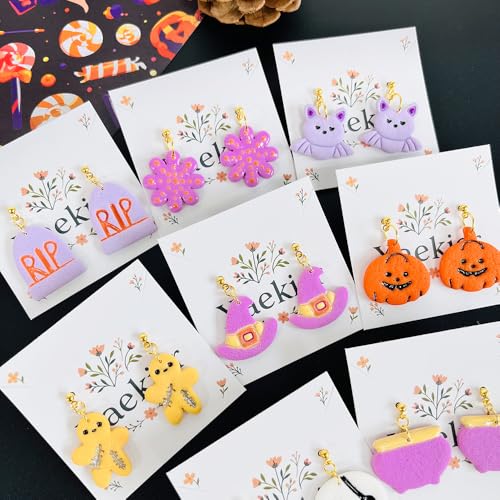 Xaekicr Halloween Polymer Clay Cutters Set – 8Pcs Clay Cutters for Earrings, Pumpkin Skull Witch Hat Molds for DIY Clay Jewelry Making - color: J color