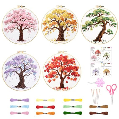 ORIGACH 5 Pcs Seasonal Tree Embroidery Kit for Beginners - style: Seasonal Tree