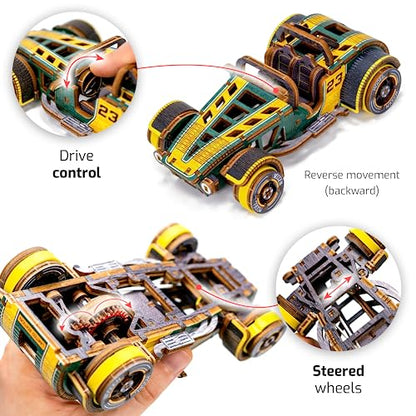 WOODEN.CITY Roadster LE 3D Wooden Puzzles for Adults – Build Your Own Roadster car with Rubber‑Band Motor – Self‑Assembly Model, DIY Gift for Adults and Teens - style: Roadster