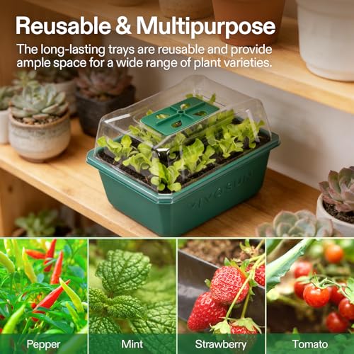 VIVOSUN 24-Pack Seed Starter Trays, 144-Cell Seed Starter Kit with Humidity Dome, Flat Reusable Plant Germination Trays with Drain Hole, Green Propagation Tray for Planting Seeds - size: 24-Pack 144-Cell, style: Trays