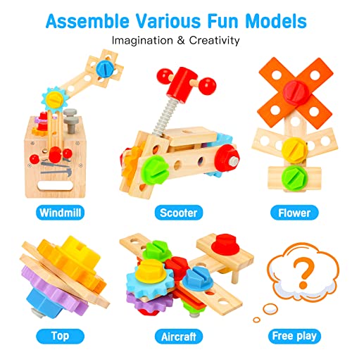 Wooden Tool Set for Kids 3 4 5 Year Old, 29Pcs Educational STEM Toys Toddler Montessori Toys for 3 Year Old Construction Preschool Learning Activities Gifts for Boys Girls Age 3-4 - size: Small