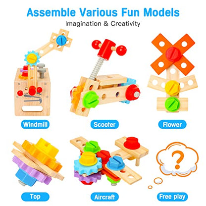 Wooden Tool Set for Kids 3 4 5 Year Old, 29Pcs Educational STEM Toys Toddler Montessori Toys for 3 Year Old Construction Preschool Learning Activities Gifts for Boys Girls Age 3-4 - size: Small