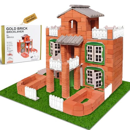Brick House Building Kit for Kids 6+, Clay Brick Construction Set