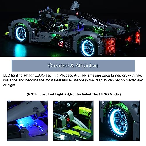 Light Compatible with Lego Peugeot 9X8 24H Le Mans Hybrid Hypercar - style: RC Version Light