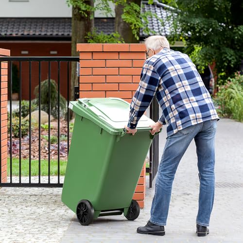 DOITOOL Trash Can Wheels Replacement Kit with 18.8" Hollow Shaft, 7" Rubber Garbage Bin Wheels and 1.2" Axle Set for Outdoor Recycling Cans, City Bin Mobile Cart Parts Pulley Trash Accessories