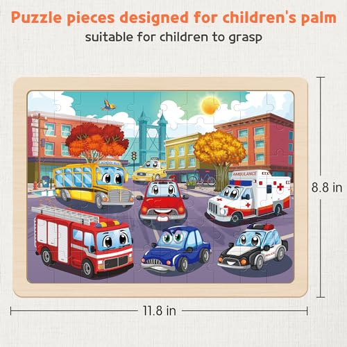 SYNARRY Large Wooden Vehicle Jigsaw Puzzles for Kids Ages 4-8, 60-Piece - style: Vehicle
