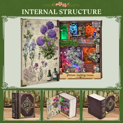MiniCity Potion-Making Book Nook Kit, 3D Wooden Bookshelf Puzzle with LED - color: Potion-making Edition