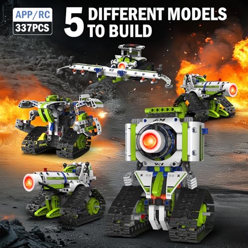 Robot Building Toys with Remote Control, STEM Christmas Birthday Gifts for Kids Boys Ages 8-13, 5 in 1 Science Kit Robotic Models with 337 Pieces - style: 01