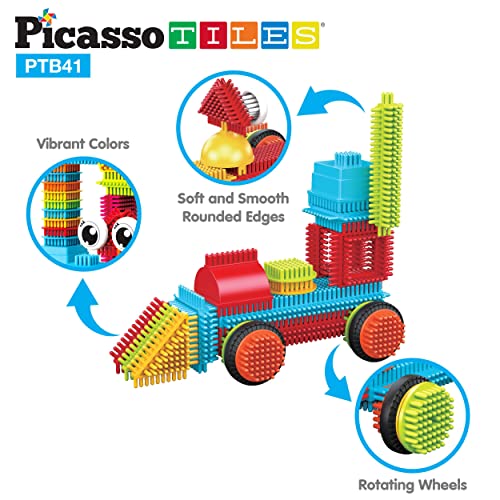 PicassoTiles Toys 41 piece Hedgehog Block Building Blocks Construction Toy Set w/IdeaBook Learning Playset None Magnetic STEM STEAM Educational Kit Child Brain Development Preschool Kindergarten PTB41 - color: 41pc Hedgehog