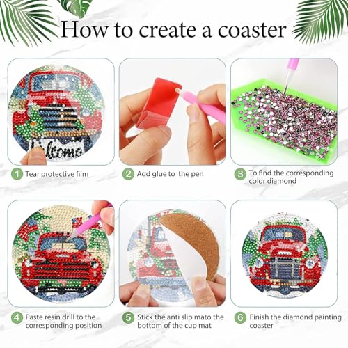 Leatrice 6 Pcs Christmas Truck Diamond Art Coasters Kits for Adults 4 in - color: BB Christmas Truck