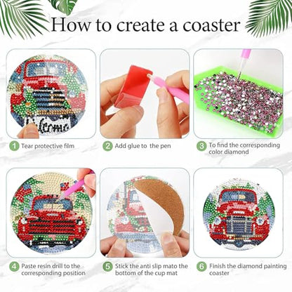 Leatrice 6 Pcs Christmas Truck Diamond Art Coasters Kits for Adults 4 in - color: BB Christmas Truck