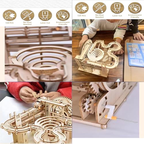 3D Wooden Puzzles for Adults Marble Run Kit - 159pc 4 Steel Marbles Build Mechanical Maze Model STEM Toys for Teens Adults, 4hr Challenge, No Glue Needed & Desk Kinetic Art, Ages 14+
