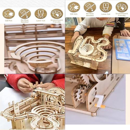 3D Wooden Puzzles for Adults Marble Run Kit - 159pc 4 Steel Marbles Build Mechanical Maze Model STEM Toys for Teens Adults, 4hr Challenge, No Glue Needed & Desk Kinetic Art, Ages 14+