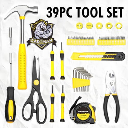 CARTMAN 39-Piece Household Tool Set, Yellow Hand Kit With Storage Case - color: Yellow