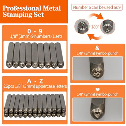 37pcs Metal Stamping Kit, 3mm(1/8") Number and Letter Stamp Set - color: 37pcs 3mm