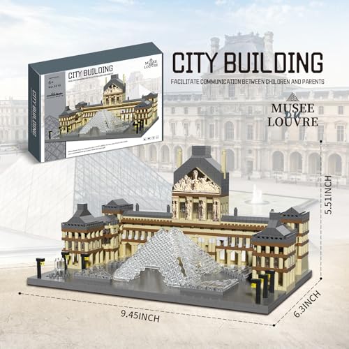 Paris Louvre Museum Building Blocks Iconic Landmark Model Toy for Teens Adults & Collectors 3D Puzzle Set for Educational and Decorative Fun - style: Paris Louvre Museum