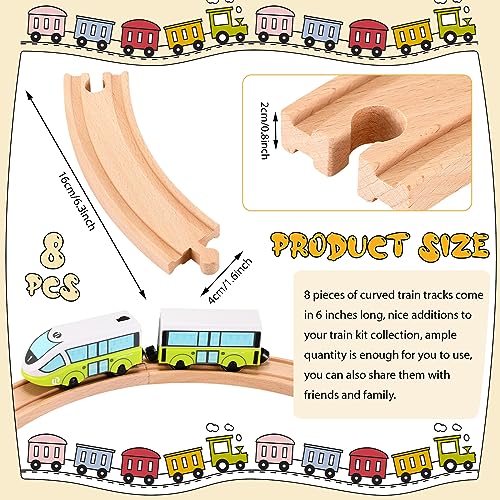 Liliful 8 Pcs Curved Wood Train Track, 6.3 x 1.57 x 0.63 Inch, Curved - size: 6.30 x 1.57 x 0.63 inches, style: Curved