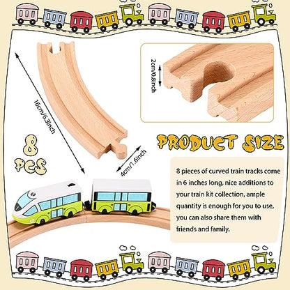 Liliful 8 Pcs Curved Wood Train Track, 6.3 x 1.57 x 0.63 Inch, Curved - size: 6.30 x 1.57 x 0.63 inches, style: Curved
