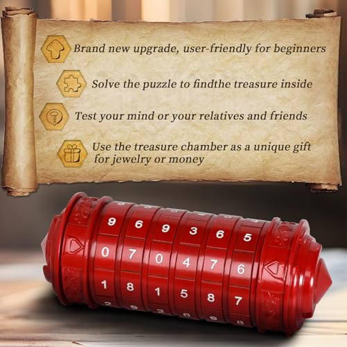 CoEjokno Da Vinci Code Numeric Cryptex Money Puzzle Box for Cash Gift, Jewelry Box with Hidden Compartment, Unique Puzzle Gift for Adults Brain Teaser Valentine’s Day Wedding & Anniversary Present - color: Red