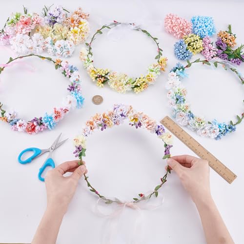 Make Your Own Flower Crown Crafting Kit, Plum Blossom Series Flower Crown Kit, Can Make 16 Sets Wreath Headband and Bracelet Craft Kit, DIY Floral Crown Creative Gifts for Princess