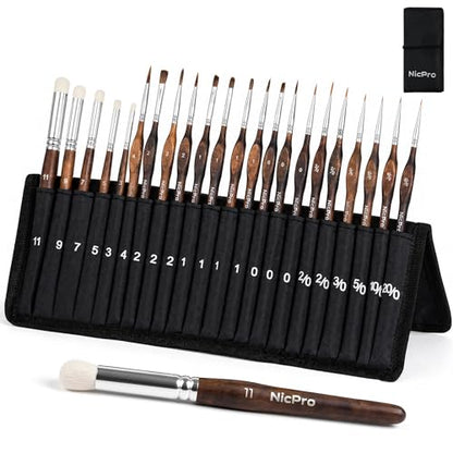 Nicpro 22 PCS Kolinsky Sable Miniature Paint Brushes Dry Brush - size: 22 PCS (brown)