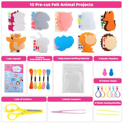 Sewing Kit for Kids, 10 Easy DIY Project of Stuffed Animal with Instruction - color: animal dolls felt sewing kits