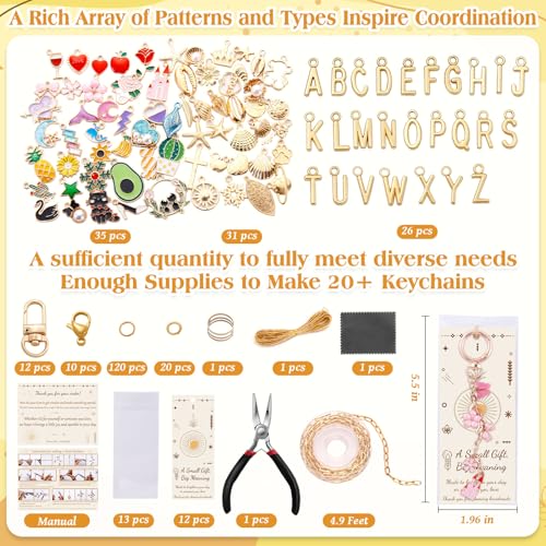 TOHONGADON 285 Pcs Keychain Making Kit, Bag Charm Kit with Gift Bag - color: 285 Pcs Keychain