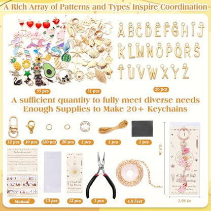 TOHONGADON 285 Pcs Keychain Making Kit, Bag Charm Kit with Gift Bag - color: 285 Pcs Keychain