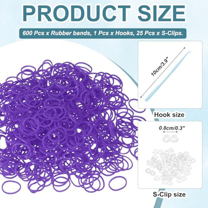 MECCANIXITY 600 Pcs Loom Rubber Bands Kit with 25 Pcs S-Clips 1-Hook Rubber Bands Refill Bracelet Making Kits for Weaving DIY Handcrafts Gift, Purple - color: Purple