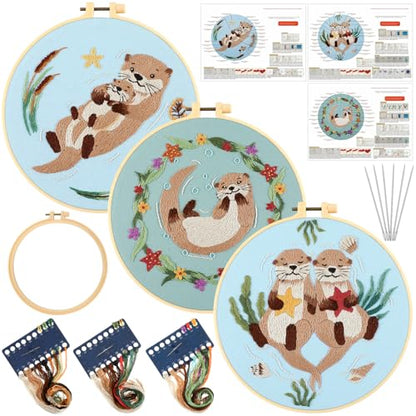 Mindsoft 3 Set Needlepoint Kit for Beginners with Hoop,Otter - style: Otter