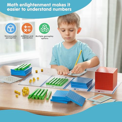 Plastic Base Ten Blocks 143 pcs Base 10 Math Manipulatives for Kids - style: 1p