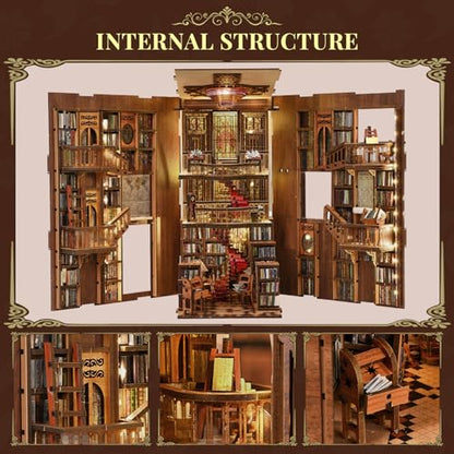 CCCDF Abbey Library Book Nook Kit, DIY 3D Wooden Puzzle with LED - color: Abbey Library