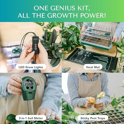 Seed Starter Kit with Grow Lights & Heat Mat – 40-Cell Seed Starter Tray, Humidity Dome, Soil Moisture Meter & Sticky Gnat Traps – Indoor Greenhouse & Plant Propagation Station