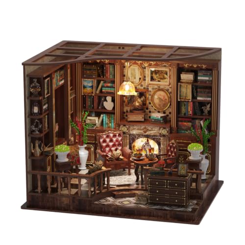 DIY Book Nook Kit LED 3D Wooden Puzzle — Aesthetic Miniature Bookshelf Insert Decor & Diorama Craft Building Kit for Adults, Teens & Home Library | Bookshelf Stand | (Left Bank Study)