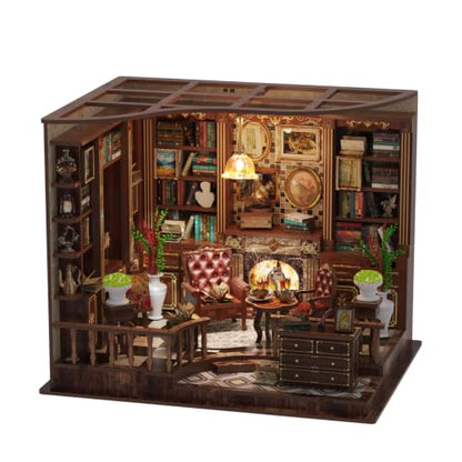 DIY Book Nook Kit LED 3D Wooden Puzzle — Aesthetic Miniature Bookshelf Insert Decor & Diorama Craft Building Kit for Adults, Teens & Home Library | Bookshelf Stand | (Left Bank Study)