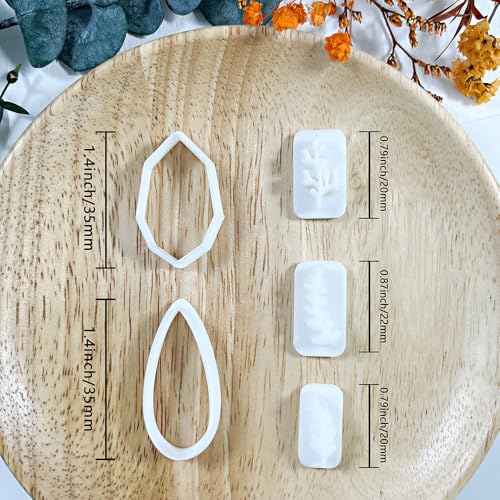Xaekicr 5pcs Leaf Texture Polymer Clay Cutters – Clay Cutters for Earrings, Geometric Teardrop Shape Clay Tools, Clay Molds for Polymer Clay Jewelry DIY - color: 2L color