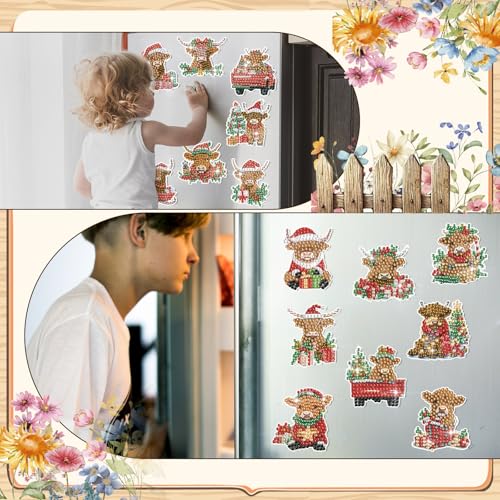 Remuuly 30 Pcs Christmas Diamond Painting Magnets Diamond Art Kit for Adult - color: Highland Cow