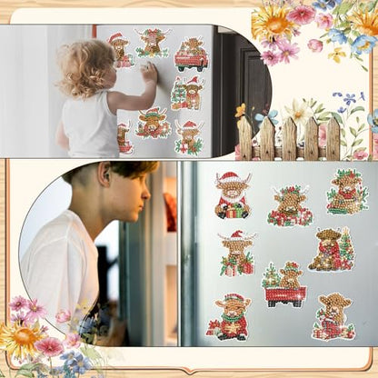 Remuuly 30 Pcs Christmas Diamond Painting Magnets Diamond Art Kit for Adult - color: Highland Cow