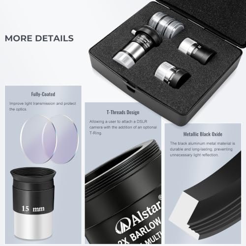 Alstar Telescope Accessory Kit 8-Piece, 1.25" Eyepiece Set & Filter Set