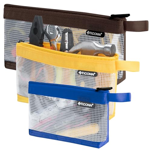 TICONN 3PK Tool Pouches with Zipper, Waterproof 1680D Oxford Small Tool Bag - size: Clear, 3 Pack Combo