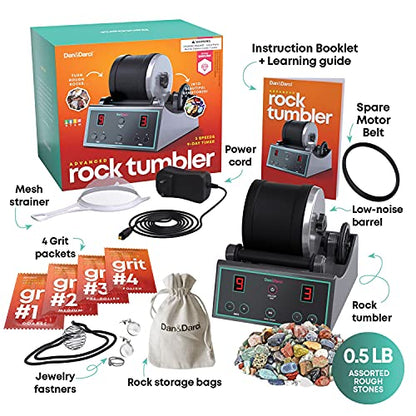 Dan&Darci Advanced Professional Rock Tumbler Kit - with Digital 9-Day Polishing Timer & 3 Speed Settings - Turn Rough Rocks into Beautiful Gems : Great Science & STEM Geology Toy for Kids All Ages