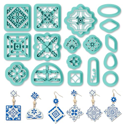ORIGACH 17 Pcs Portuguese Peranakan Tiles Polymer Clay Cutters Set - style: Portuguese Peranakan Tiles