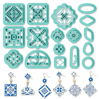 ORIGACH 17 Pcs Portuguese Peranakan Tiles Polymer Clay Cutters Set - style: Portuguese Peranakan Tiles