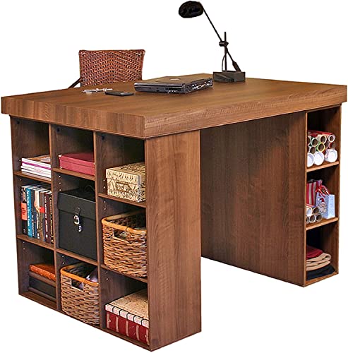 Project Center Desk with Bookcase and 3 Bin Cabinet-Walnut - color: Walnut