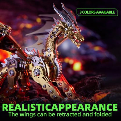 OreilleStar 3D Metal Dragon Puzzle, Mechanical Model Building Kit, Green and Red Assembly Puzzle for Adults Gift (Gold Dragon) - color: Gold Dragon