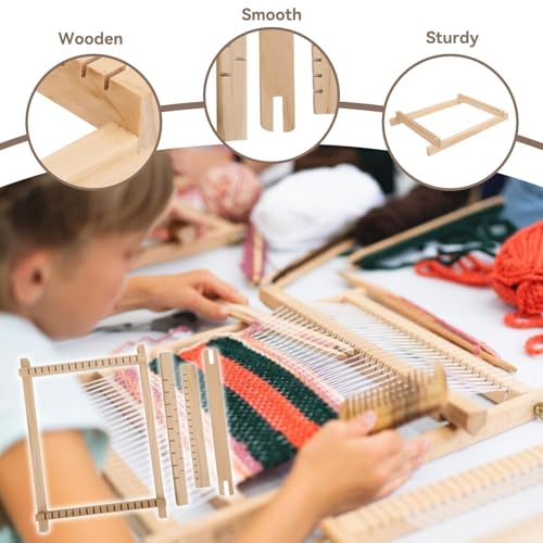 Cyrank 4pcs Weaving Loom Kit, Small Wooden Weaving Loom for Beginners Wooden DIY Rectangle Multi-Craft for Adults Lovers