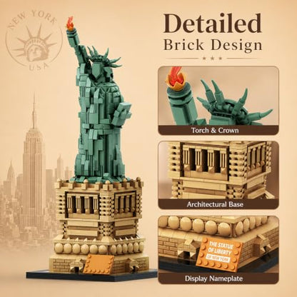 Statue of Liberty Building Sets 1470 Pieces Architecture Model Kit with Display Base New York City Landmark Souvenir Gift Construction Toy for Adults & Teens - color: Green